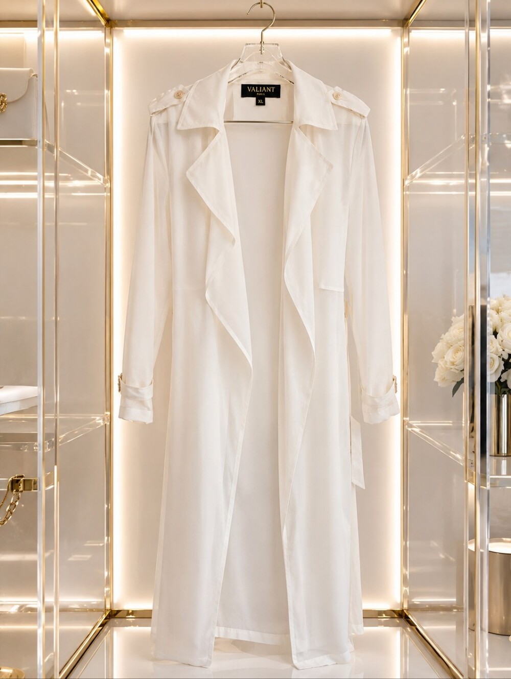 Valiant Transparent Women's White Long Trench Coat